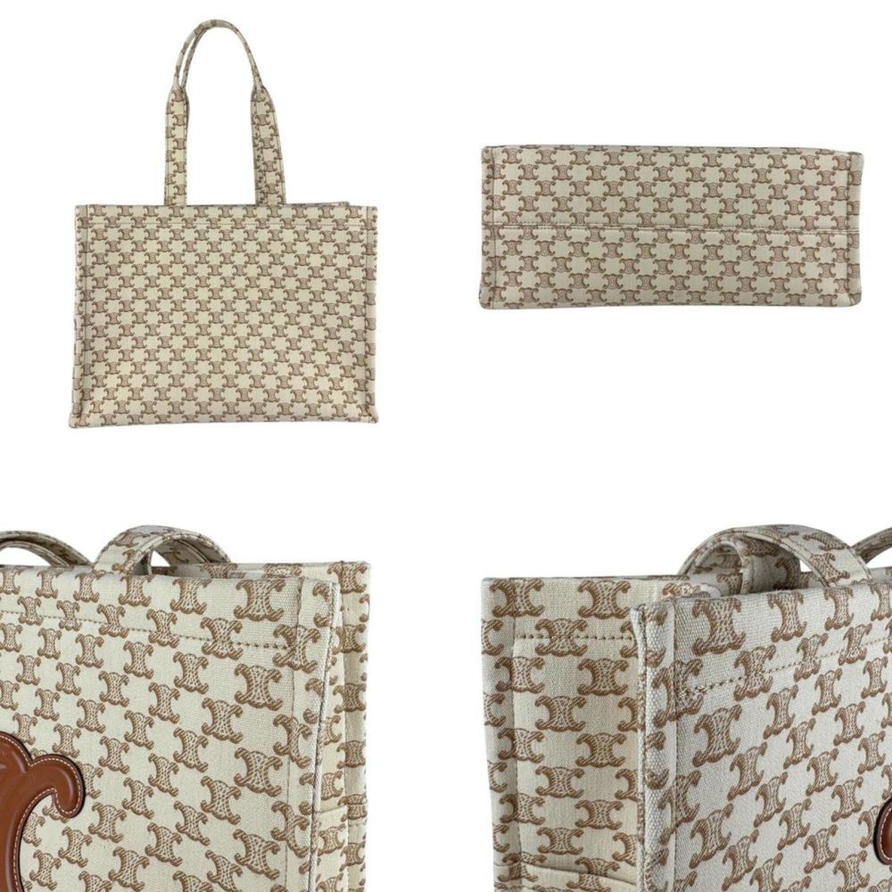 CELINE Tote Bag Shoulder Large Cabatais Canvas Beige Brown Women's z5192 - Picture 3 of 5